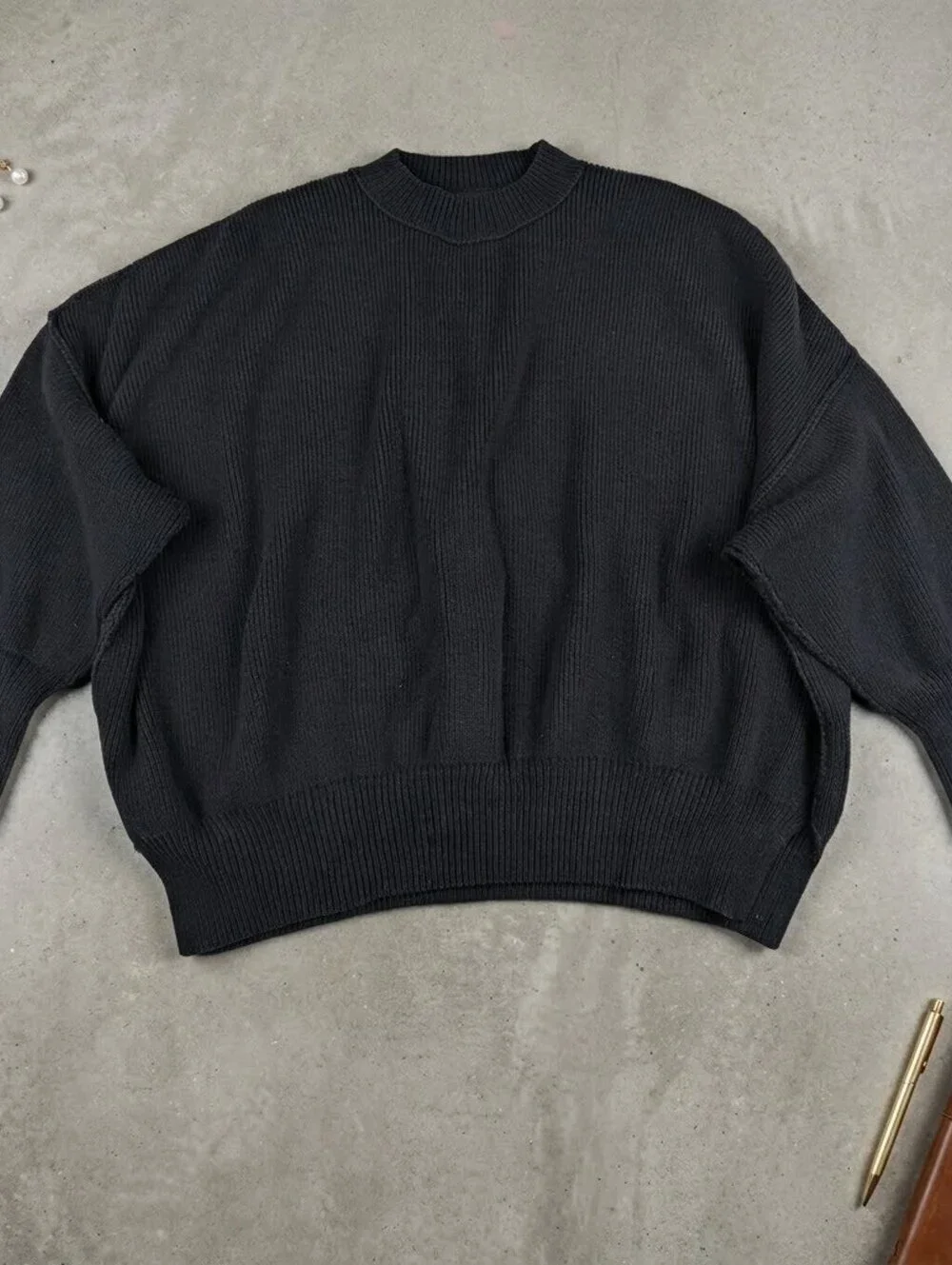 Free People Chunky Knit Sweater XS Charcoal Whimsigoth Grungecore Boho Oversized